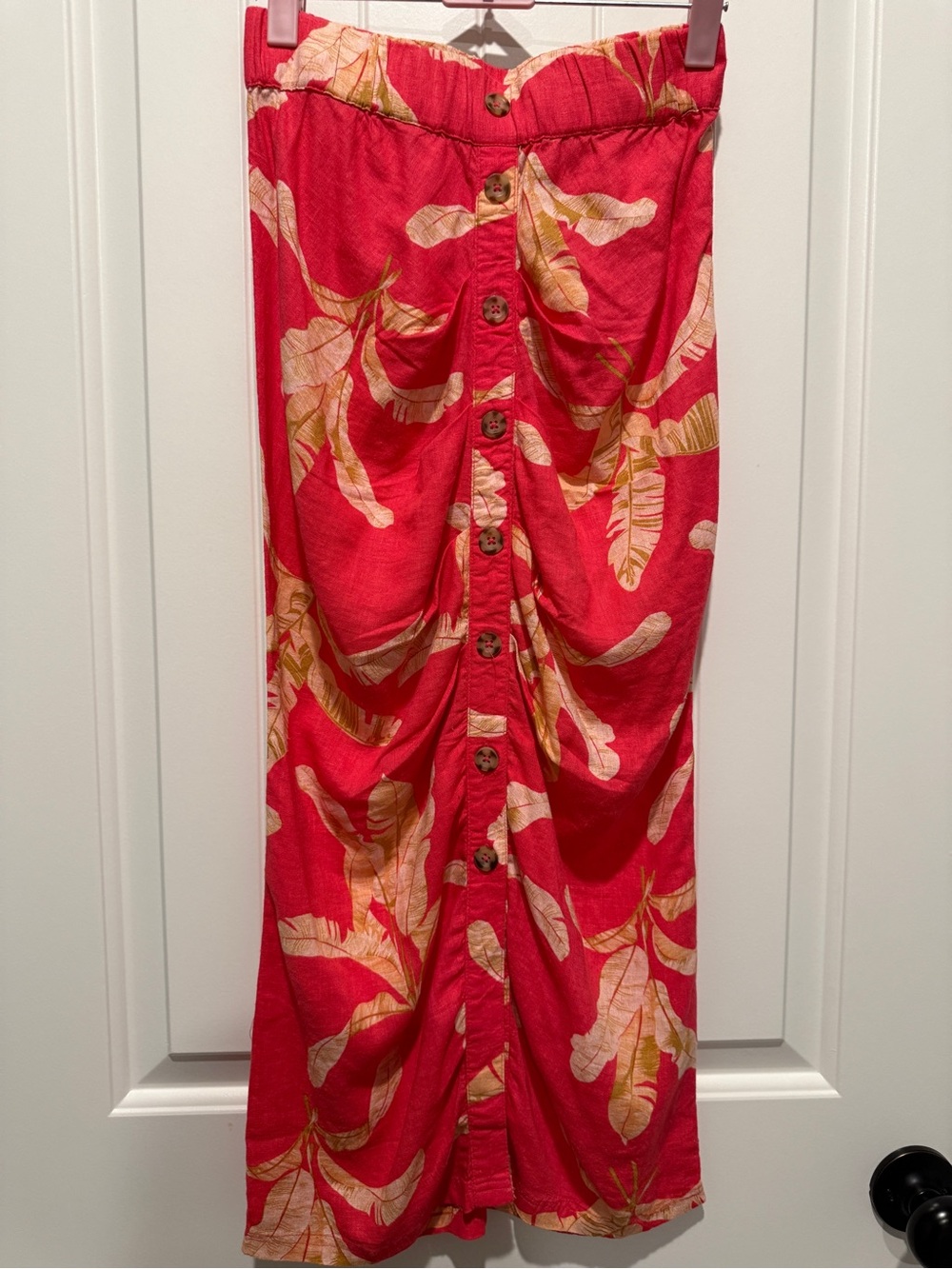 Colleen Lopez Coral Midi Skirt with the khaki Leaf Print Linen Blend - Picture 2 of 7